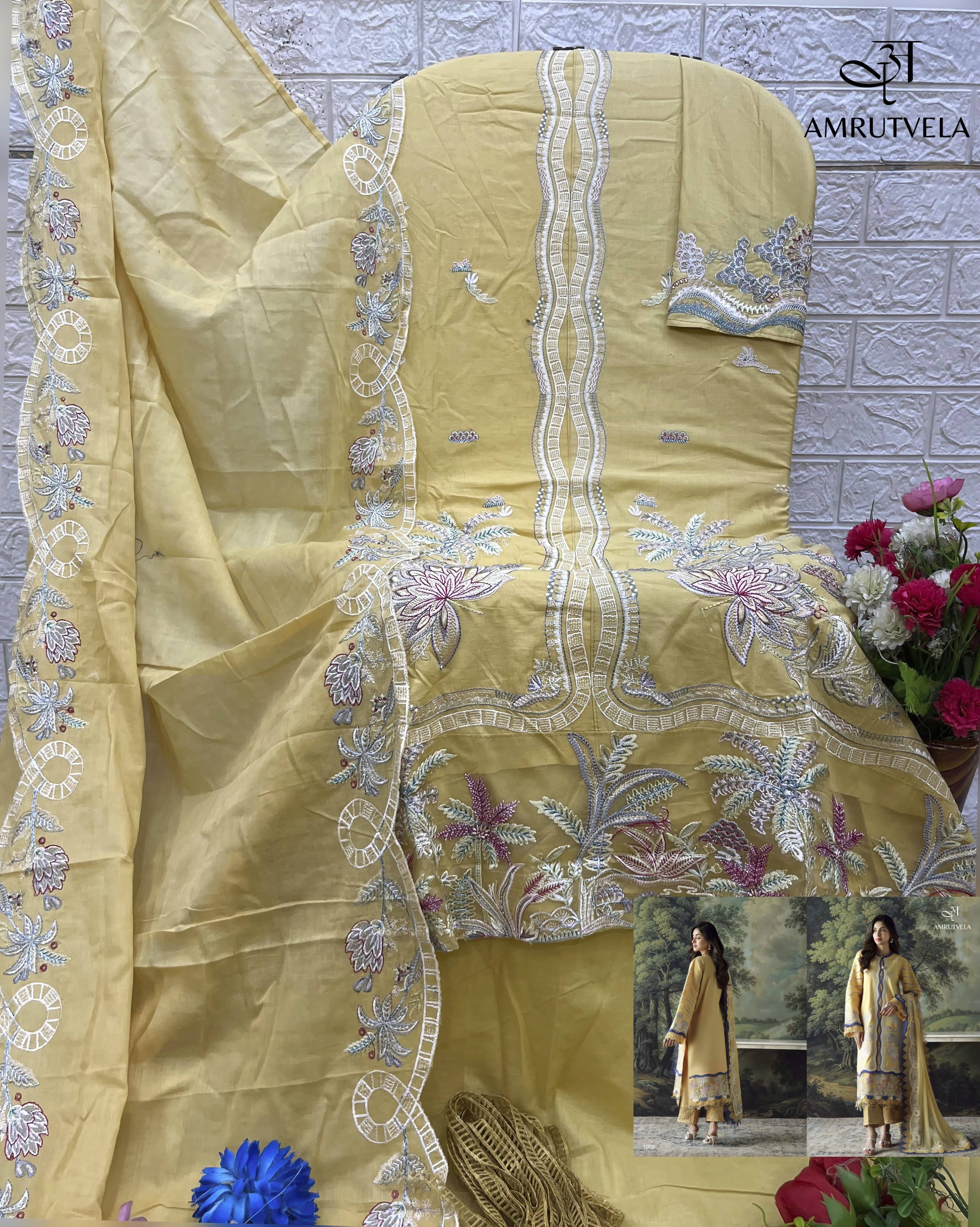  Ombre classic heavy embroidery duppta collection BY AMRUTVELA TEXTILE 1001 TO 1004 SERIES Pakistani Stylish Embroidered pure cotton Dresses At Wholesale Price